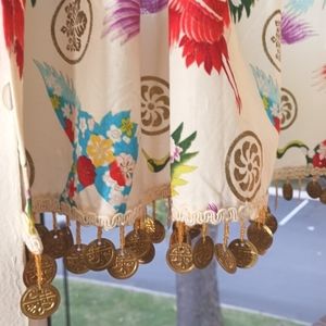 Vintage Colorful Cotton VALANCE Beaded Coin Fringe EUC